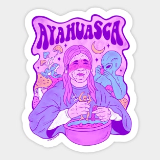 Ayahuasca Shaman preparing medicinal plant Sticker